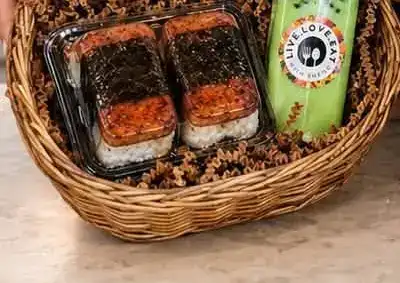 SPAM musubi pack in a gift basket