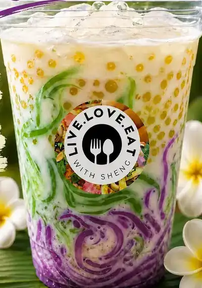 Tropical coconut tapioca drink with pandan jelly